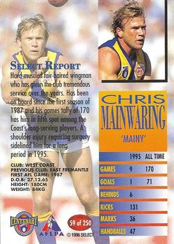 1996 Select AFL #59 Chris Mainwaring Back